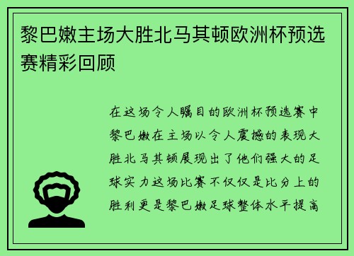 黎巴嫩主场大胜北马其顿欧洲杯预选赛精彩回顾
